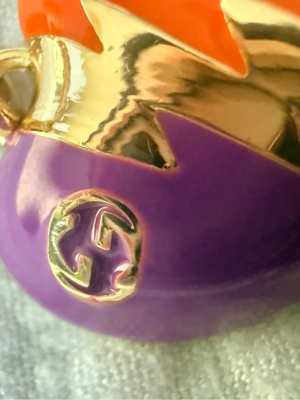 Two-Tone Heart Pendant Charm in Purple & Orange with Gold Accent